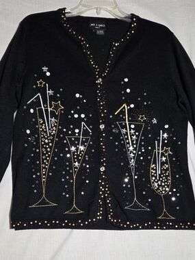 Jack B quick Black Embellished Champagne Glass Cardigan Sweater